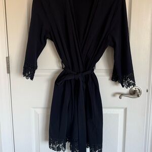 Women's Le Rose Stories Bridal Robe Navy Blue Lace Detail Size S/M